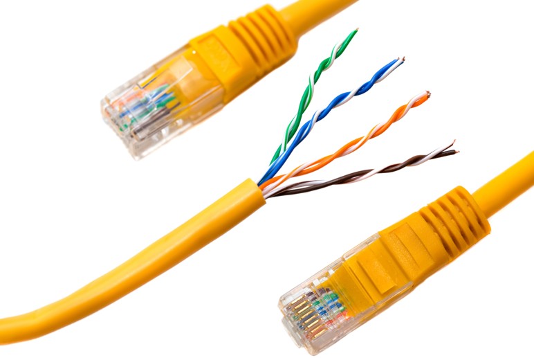 Ethernet cable with twisted wire pairs exposed